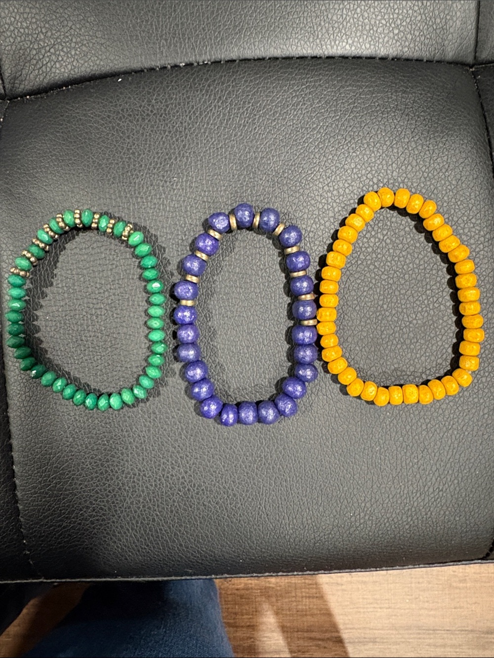 Colorful Beaded Stretch Bracelet Trio - Green, Blue, Yellow
